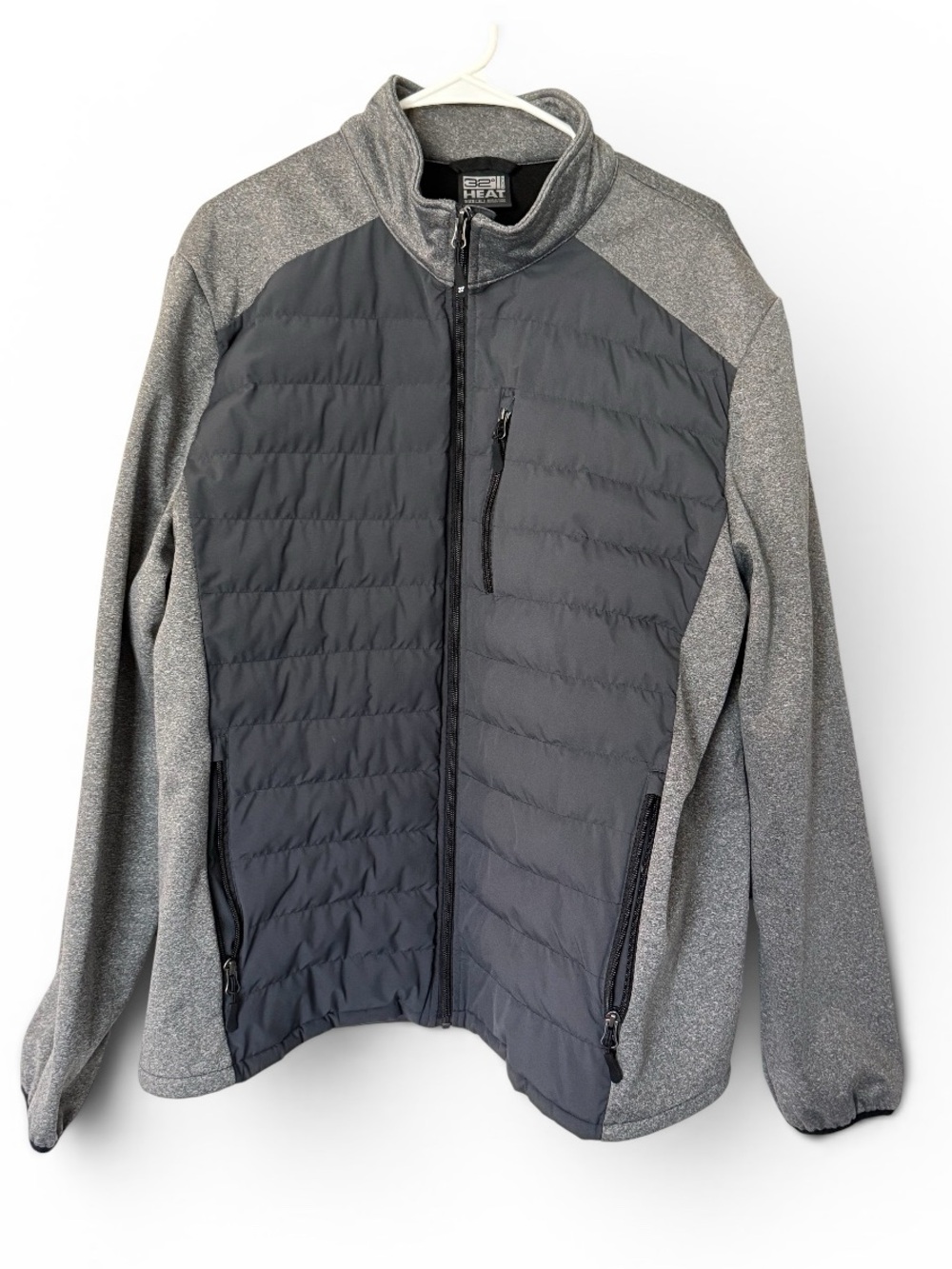 32 Degrees Men's Quilted Hybrid Jacket - Charcoal & Heather Gray